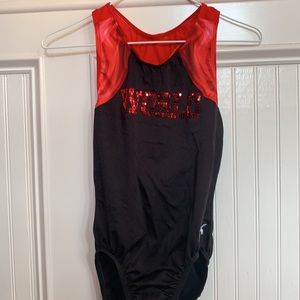 “World” red and black GK leotard